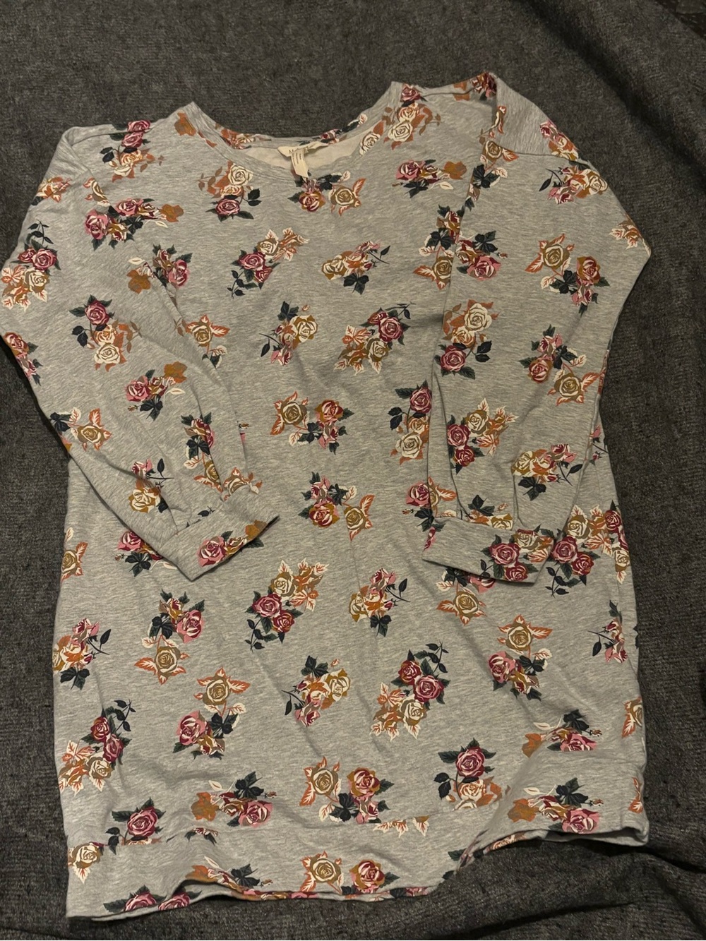 Matilda Jane Grey Floral Crewneck Sweatshirt with Pink & Gold Roses